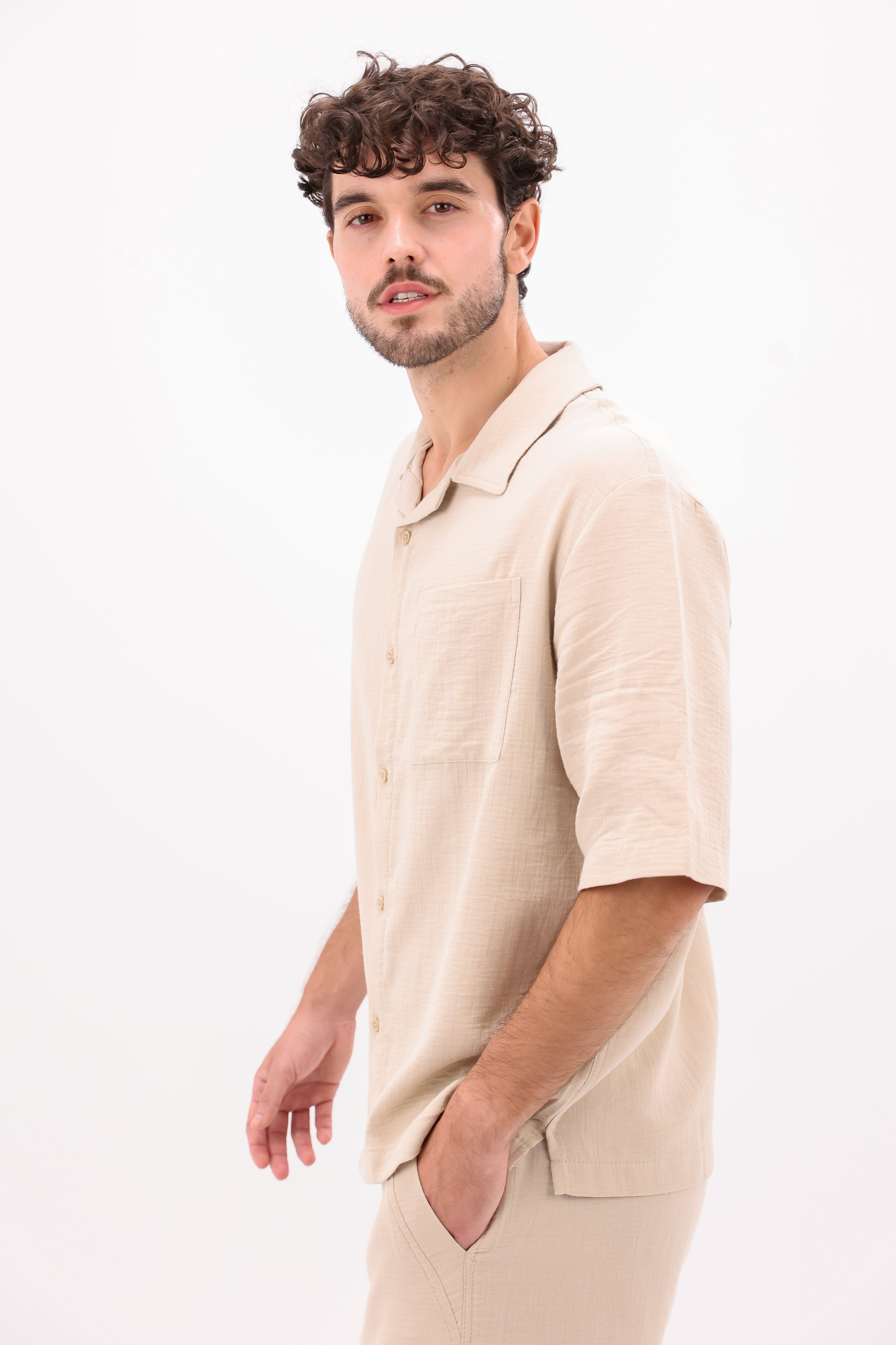 Beige Linen Shirt – Breathable Summer Casual Wear