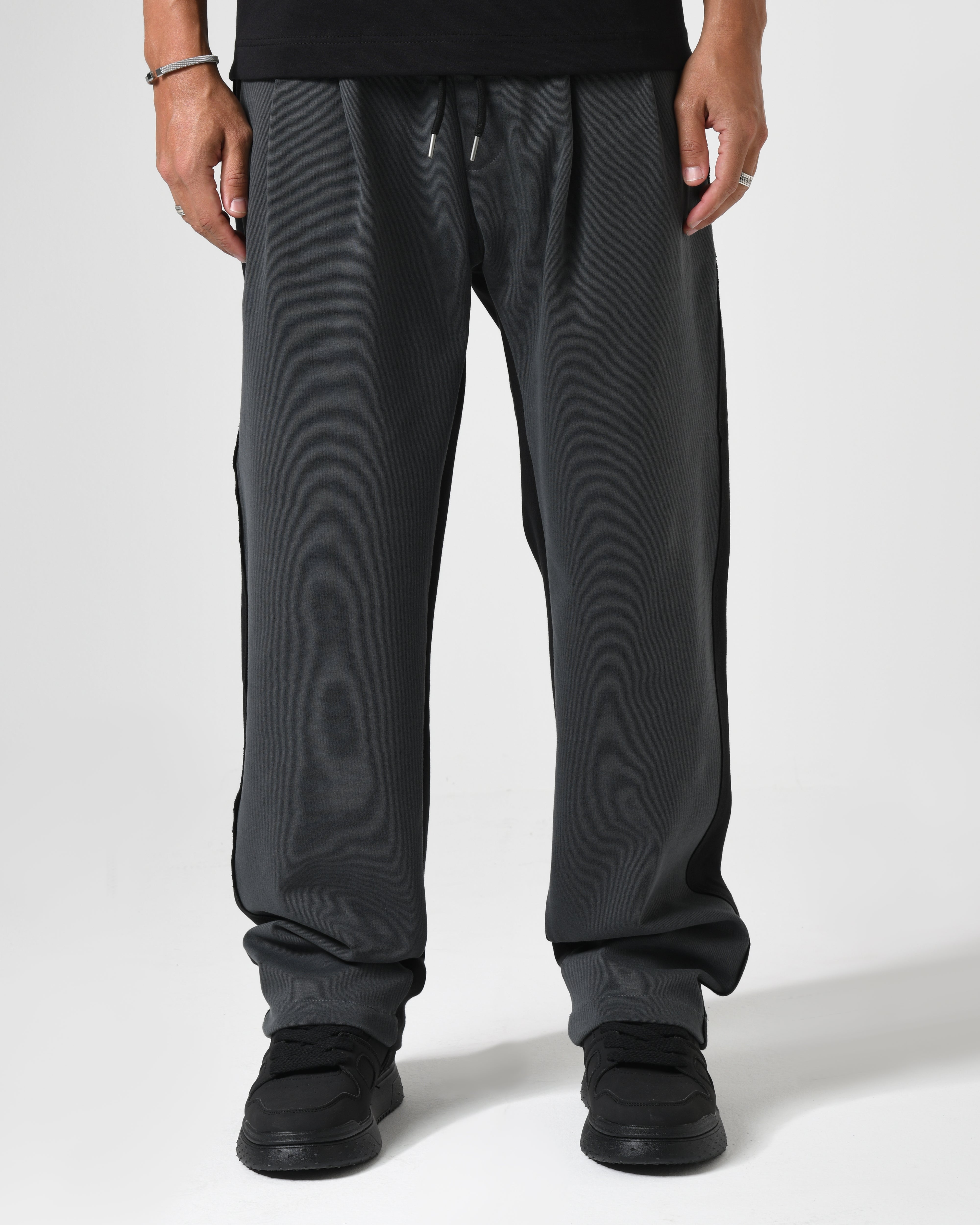 gris two tacks wide pants _XLサイズ Men's Two-Tone Wide Leg Pants | Grey & Black Pants | ZAZ – Zaz Store