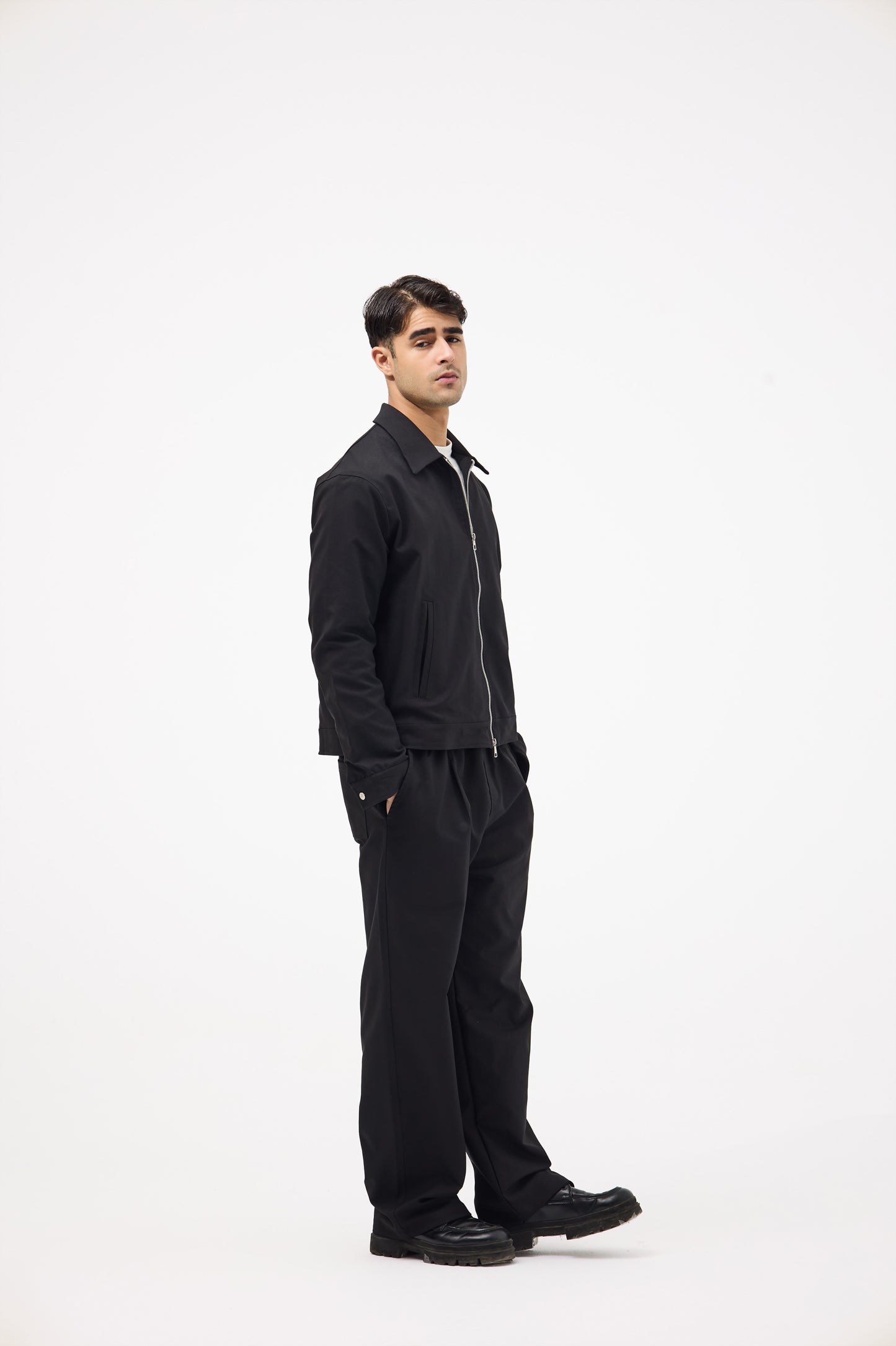 Black Gabardine Stylish Set – Coordinated Shirt & Pants