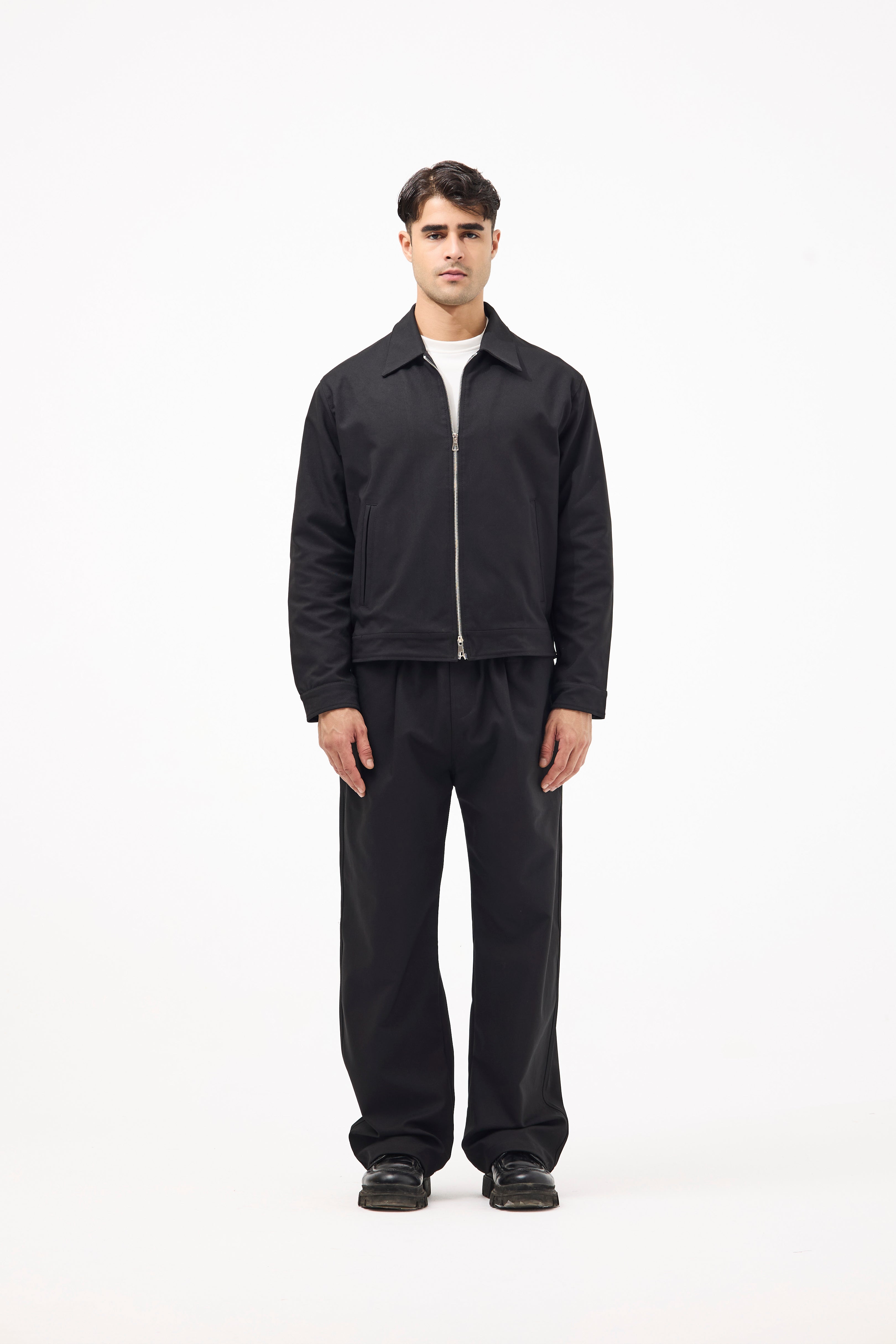 Black Gabardine Stylish Set – Coordinated Shirt & Pants