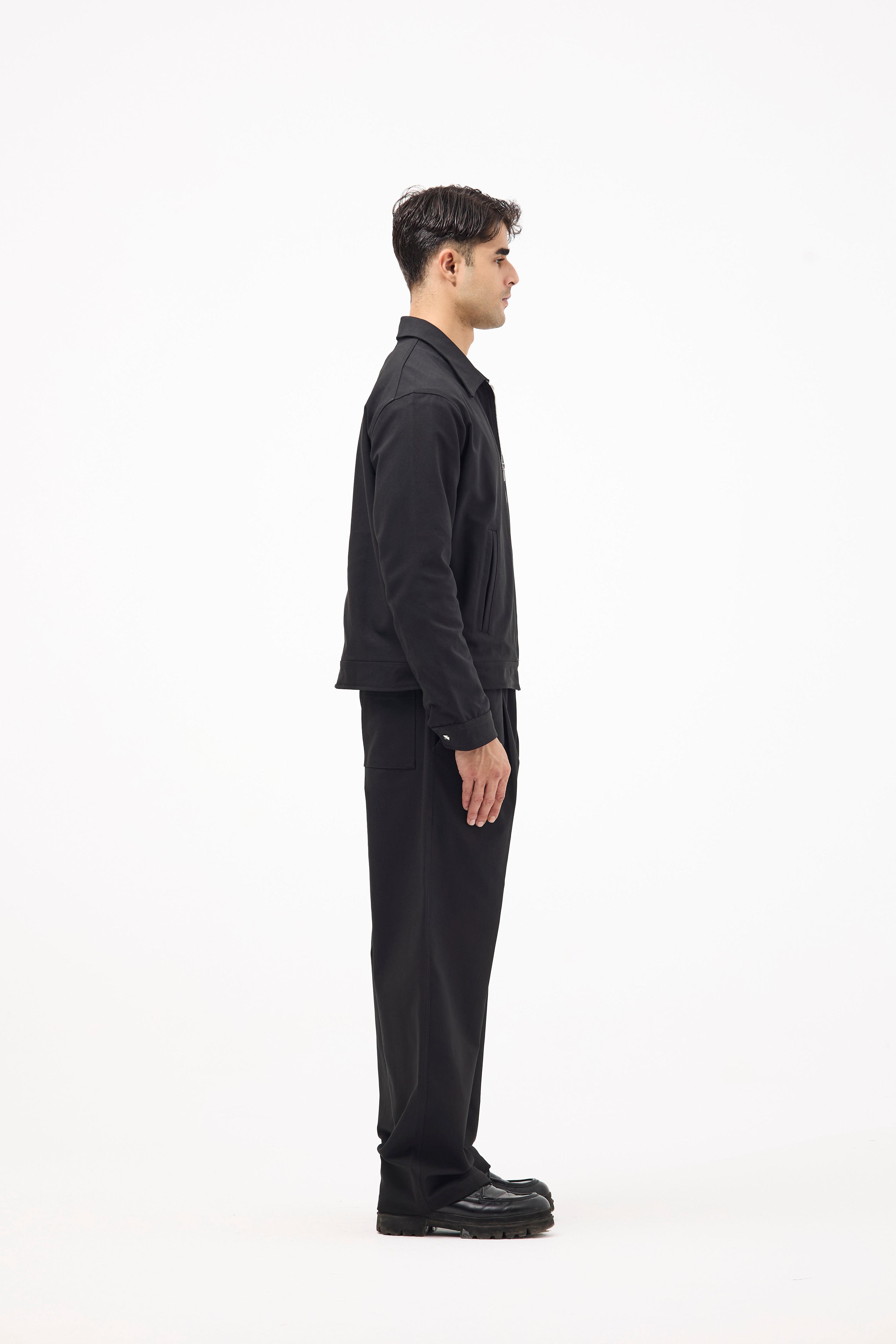 Black Gabardine Stylish Set – Coordinated Shirt & Pants