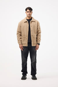 Men’s Buttoned Fur Jacket – Beige