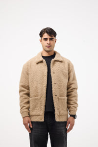 Men’s Buttoned Fur Jacket – Beige