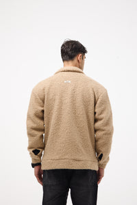 Men’s Buttoned Fur Jacket – Beige