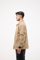 Men’s Buttoned Fur Jacket – Beige