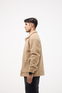 Men’s Buttoned Fur Jacket – Beige