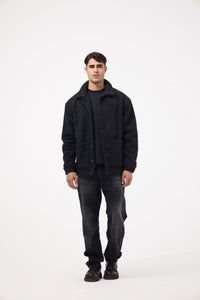 Men’s Buttoned Fur Jacket – Black