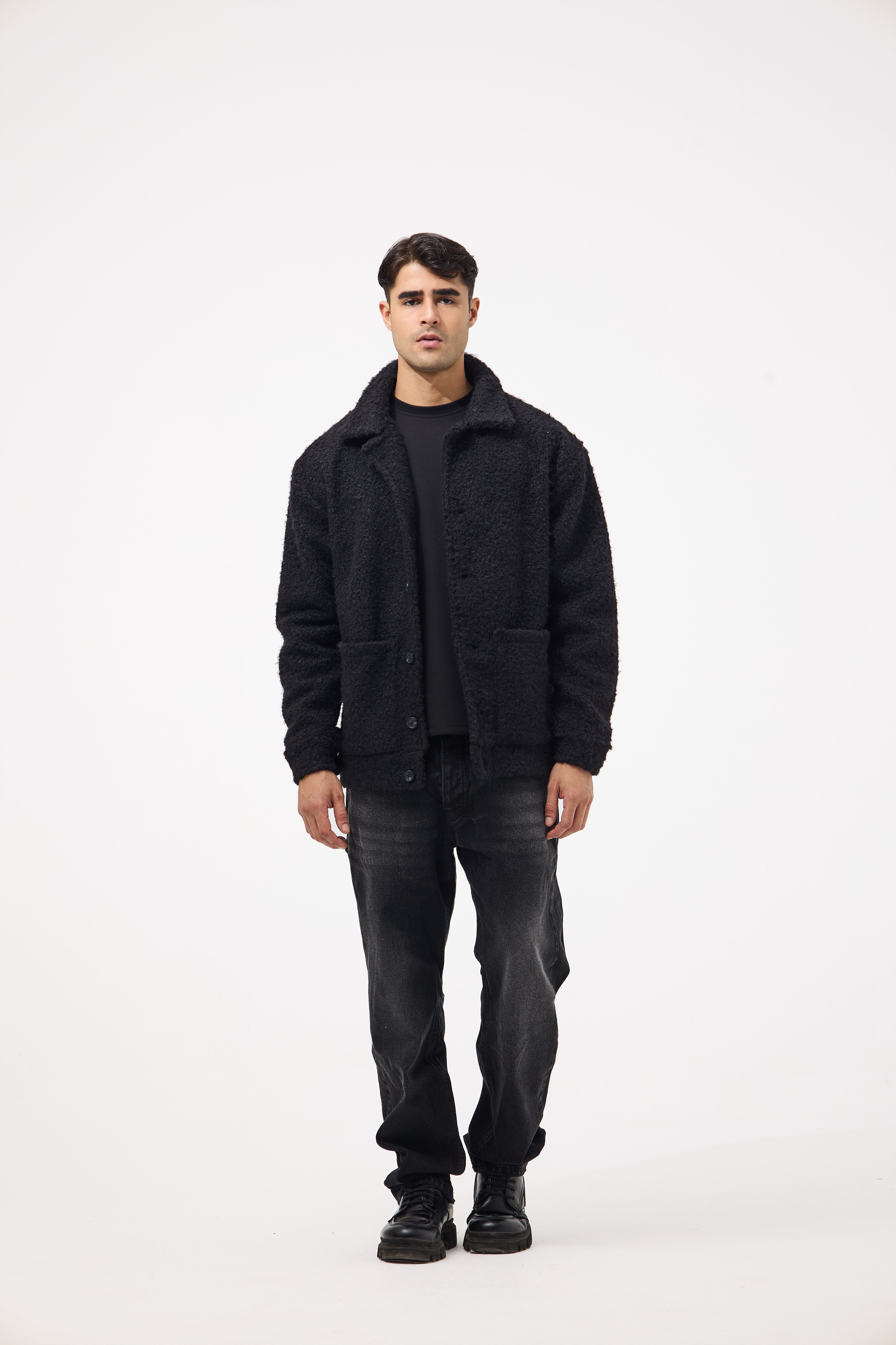 Men’s Buttoned Fur Jacket – Black