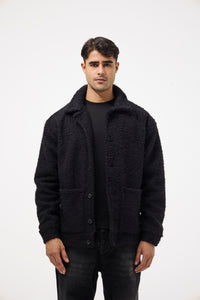 Men’s Buttoned Fur Jacket – Black