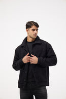 Men’s Buttoned Fur Jacket – Black