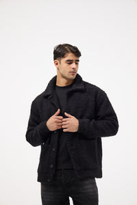 Men’s Buttoned Fur Jacket – Black
