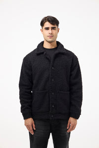 Men’s Buttoned Fur Jacket – Black