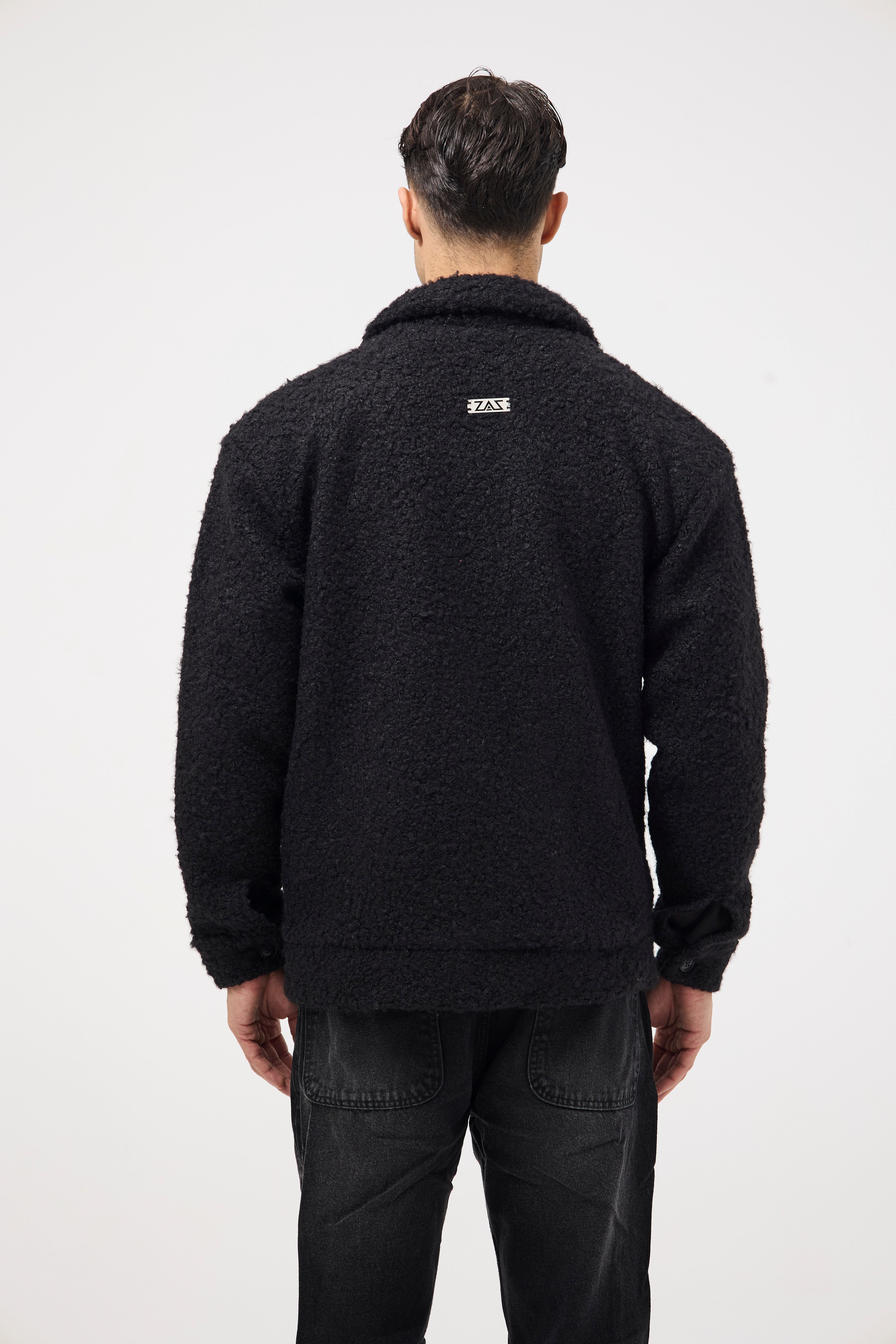 Men’s Buttoned Fur Jacket – Black