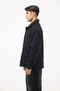 Men’s Buttoned Fur Jacket – Black