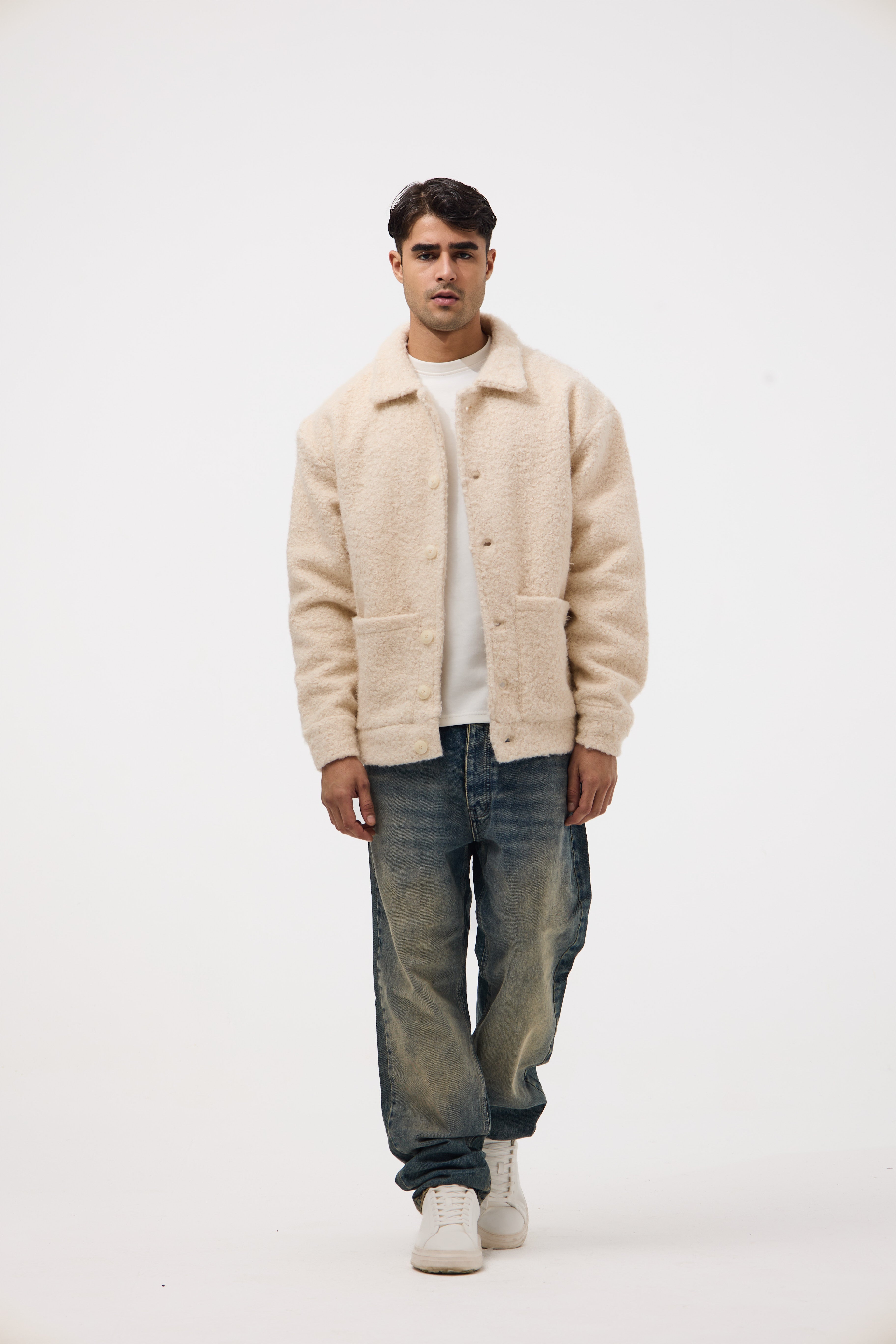 Men’s Buttoned Fur Jacket –   Off-White