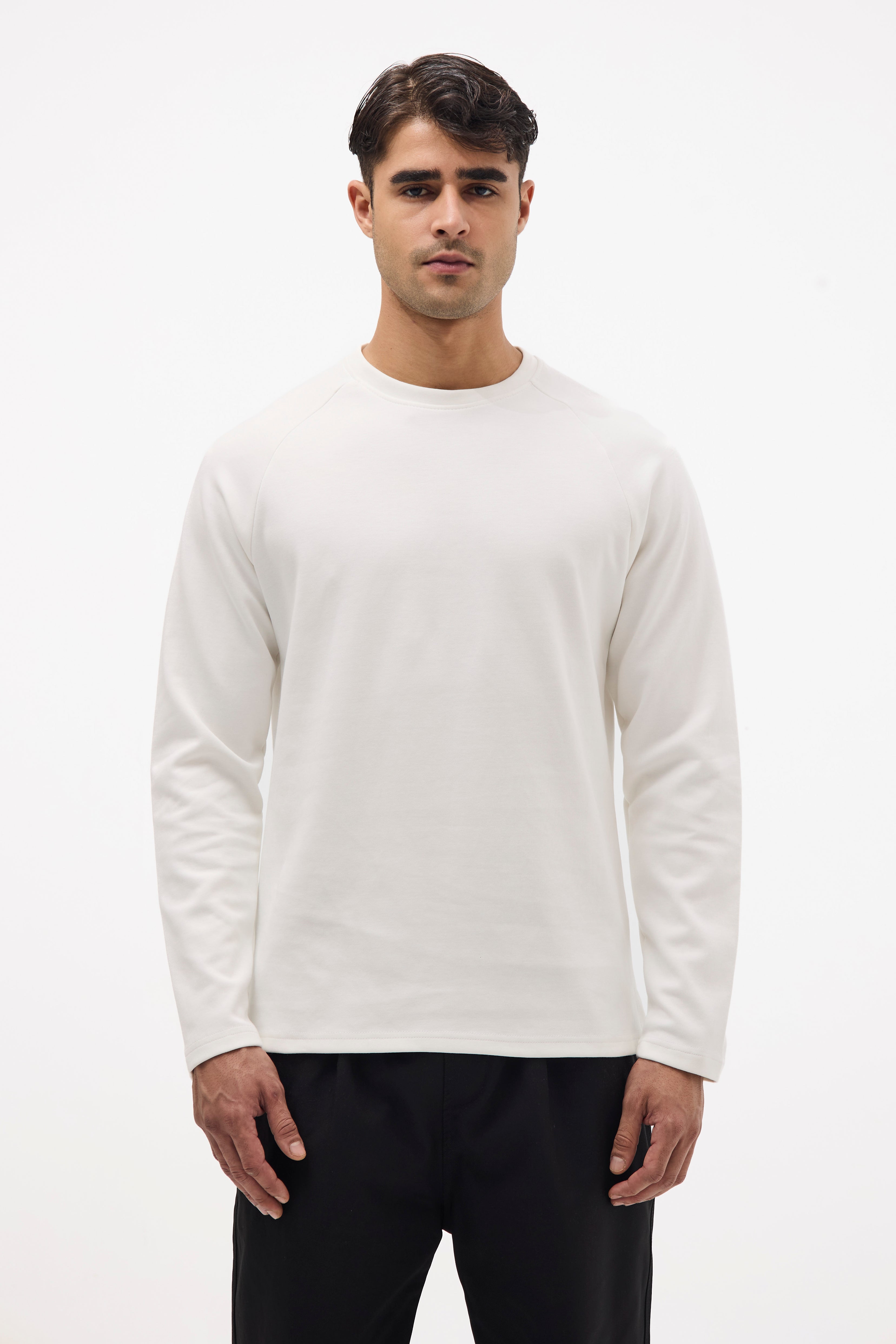 Premium Basic Long Sleeve Cotton T-Shirt –   White