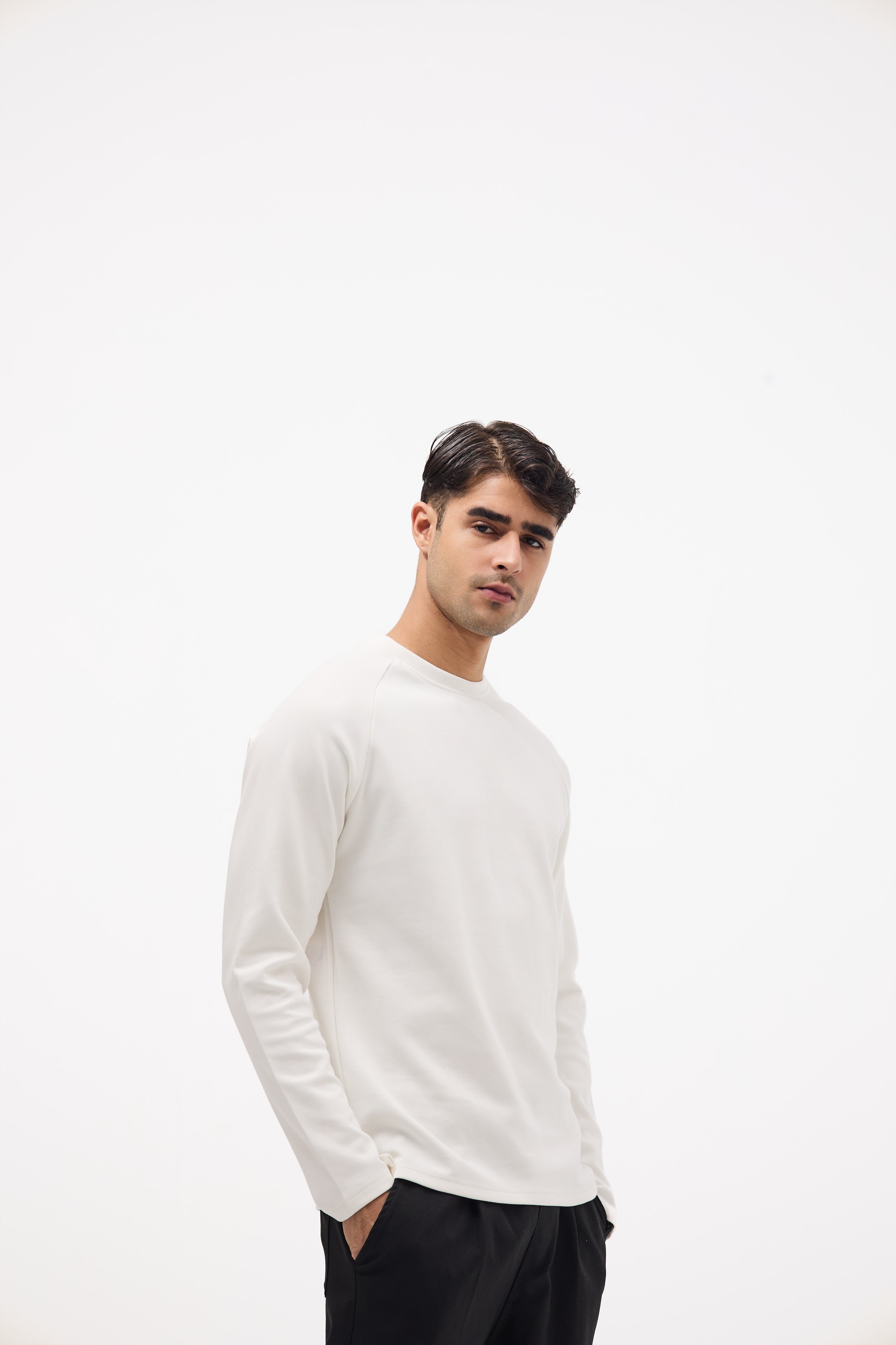Premium Basic Long Sleeve Cotton T-Shirt –   White