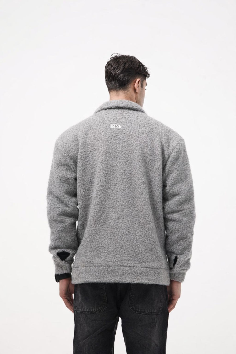 Men’s Buttoned Fur Jacket –   Grey