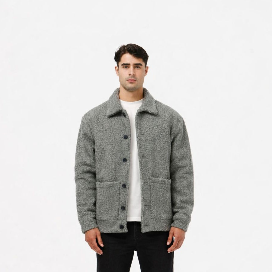 Men’s Buttoned Fur Jacket –   Grey